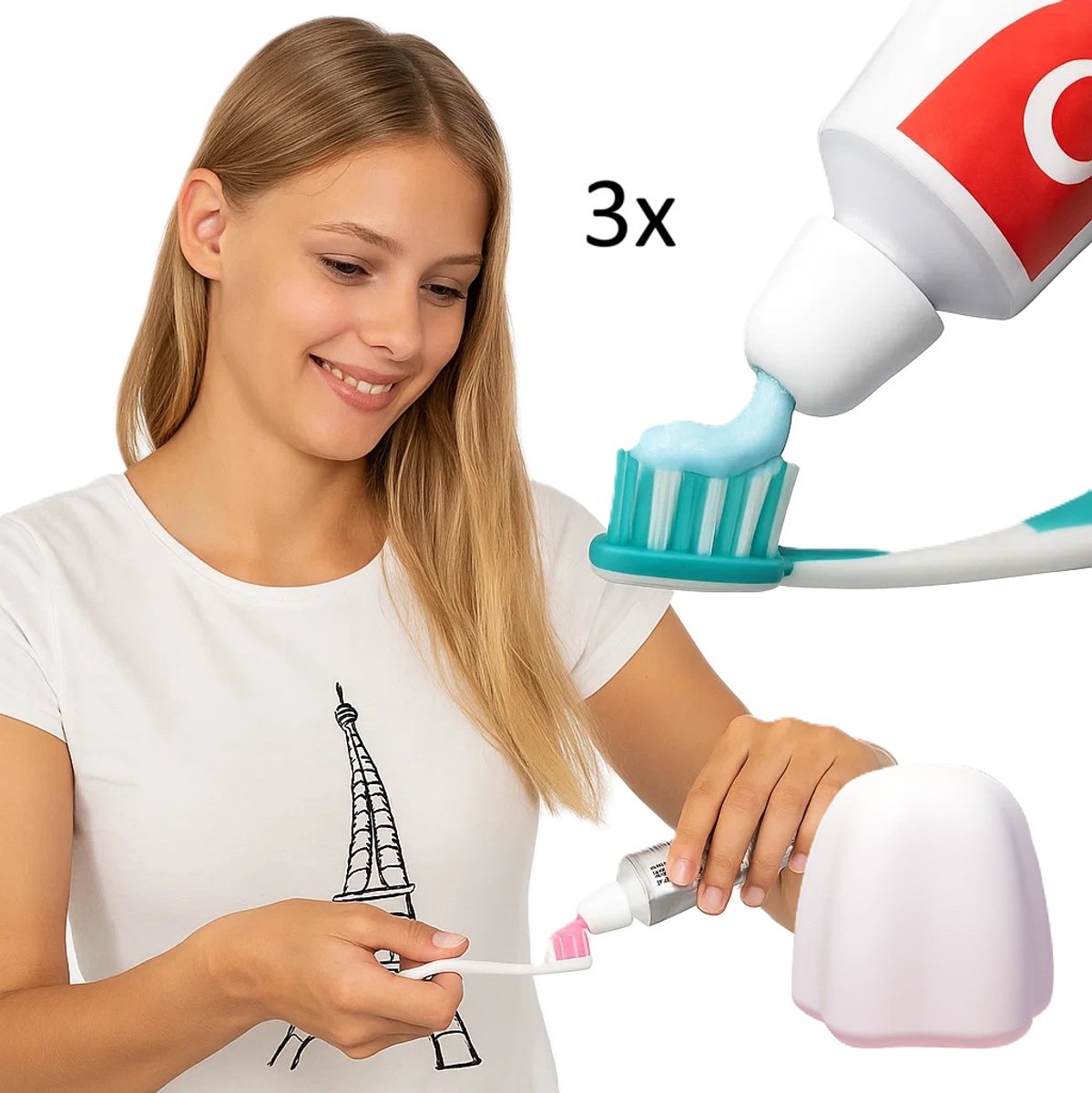 Zelfsluitende Tandpasta Doppen – Set van 3 | Siliconen Hygiënische Tandpasta Toppers | Geen Rommel, Geen Verspilling | Universeel & Herbruikbaar – Wit – Ø 2 cm